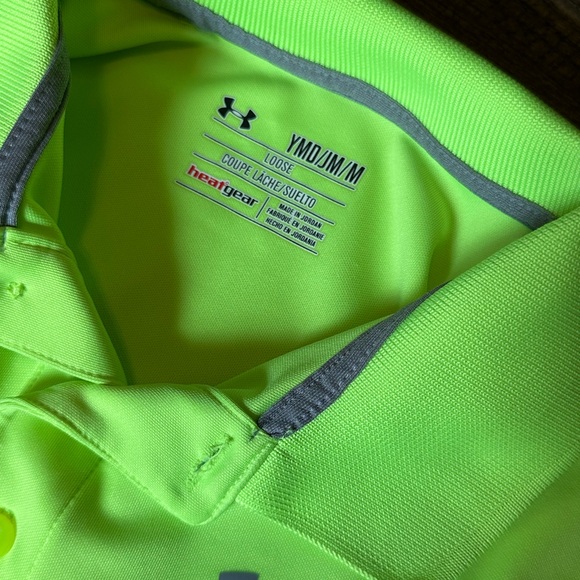 Under Armour YM Neon Green Polo Shirt - Picture 2 of 5